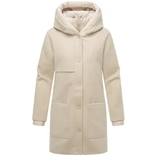 Navahoo Damen Mantel lange Übergangsjacke Kurzmantel in Wolloptik mit abnehmbarem Stepp-Einsatz Flauschwunder 14 beige, Gr. XL - XL