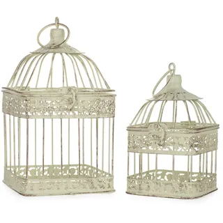 Moritz Deko Käfig eckig Windlicht Dekokäfig Pflanzkäfig Vogelkäfig 2er Set Garten Shabby