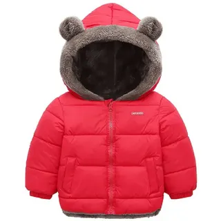 Natashas Baby Kinder Winterjacke Mantel mit Kapuze Jacke Warm Baby Niedlich Plüsch Bärenohren Jungen Mädchen Baumwolljacke(Rot, 128) - 128