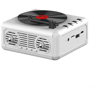 HEIBTENY Tragbares FM-Radio Eingebauter Lautsprecher Retro-CD-Player Bluetooth-kompatibler Lautsprecher TF-Karte USB(White)