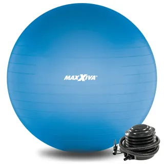MAXXIVA® Gymnastikball 85 cm Anti-Burst mit Luftpumpe bis 250 kg hautfreundlicher Sitzball Reha Hometraining Balanceball Yoga Pilates Sport Fitnessball (85 cm, Blau)