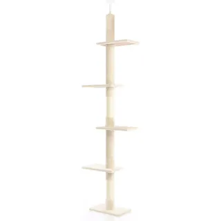 fudajo Kratzbaum deckenhoch 230–276 cm in Beige, Katzenkratzbaum mit 4 Ebenen, Katzenbaum Deckenspanner höhenverstellbar, Katzenmöbel mit Sisal