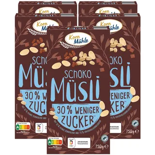 Kornmühle Schoko Müsli weniger süß 750 g, 5er Pack
