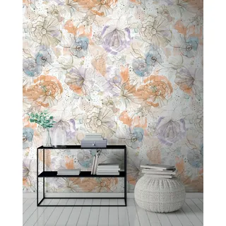 A.S. Création Aquarell Dreams Fototapete Blütenbukett (B x H: 159 x 280 cm, Vlies, Pastell Beige-Orange)