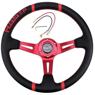 LUOKEKE Sportlenkrad Weiches Leder-Aluminium-Universal-14-Zoll-350-mm-Drift-Lenkrad/Leder-Autolenkrad geeignet Holzlenkrad(Red)