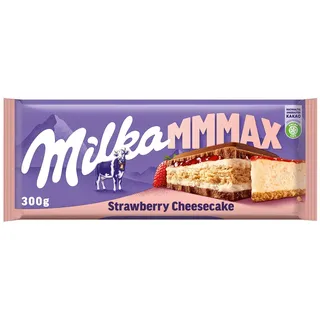 Milka Mmmax Strawberry Cheesecake – Alpenmilch-Schokolade mit Erdbeer-Crème und knusprigen Keksstücken – 300g