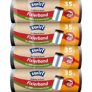 Swirl Reißfest & Dicht Fixierband Müllbeutel 35 l (4 x 10 Beutel), tropfsichere Müllsäcke für den Hausmüll, reißfeste Mülltüten für sicheren Halt am Mülleimer
