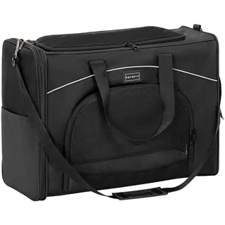 Petsfit Hundetasche Flugzeug 55x40x23 & Flugtasche Hund | Transportbox Katze | Transporttasche Hund Katzen | Sicherer Transport in Auto, Flugzeug und Bahn,mit 2 Platzierung-Methode, L/Schwarz