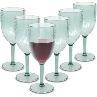 Spetebo Mehrweg Camping Weinglas 390 ml transparent grün - 6er Set - Kunststoff Weinkelch wiederverwendbar - Trinkbecher für Rotwein Weißwein Stielglas Plastik Wein Glas