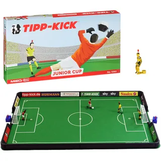 TIPP-KICK Spiel Junior Cup Tischfußball-Set mit Bande & Extra-Kicker - Fußball-Spiel mit Spielern & einem goldfarbenen Zusatzspieler, Torwarten, Plastik-Toren, Bällen und Spielfeld aus Filz