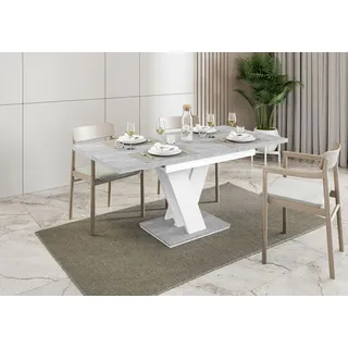 Esstisch MASIV, Stilvoll Ausziehbar Esszimmertisch, Design Tisch, Esszimmer (Beton + Weiss Hochglanz) - Weiß