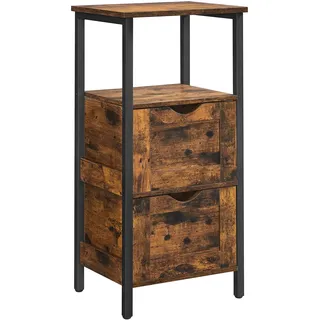 VASAGLE Badezimmerschrank, Badschrank, 2 Schubladen, offenes Fach, Kommode, Badregal, platzsparend, 37 x 30 x 80 cm, vintagebraun-schwarz BBK151B01