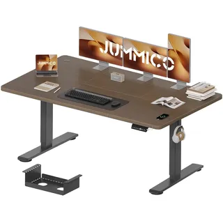 JUMMICO Höhenverstellbarer Schreibtisch 160 x 80 cm mit Kabelwanne, Höhenverstellbar Elektrisch Stehpult mit USB-Buchse, Computertisch, Ergonomischer Steh-Sitz Tisch, Bürotisch, Nussbaum