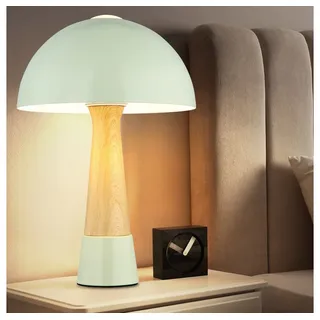 NOWA LED Tischleuchte, Leuchtmittel inklusive, Warmweiß, Tischlampe Tischleuchte Nachttischlampe Pilz Design Holzoptik grün LED grün