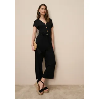 TAMARIS Culotte-Overall TAMARIS, Damen, Gr. 38, N-Gr, schwarz, Jersey, Obermaterial: 95% Viskose, 5% Elasthan, unifarben, figurumspielend ca. Mitte Wade, V-Ausschnitt, Overalls, mit Knopfleiste und Bindeband