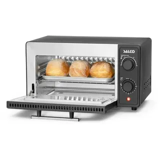 Salco Mini-Backofen | 9 Liter Kapazität | 700W | Mit Timer Abschaltautomatik | 100-230°C | Grillen, Toasten & Überbacken | Inkl. Alu-Backblech & Rost | Schwarz-Matt