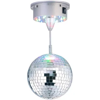 Lunartec Selbstdrehende Discokugel mit Sockel und 18 farbigen LEDs, Ø 15 cm (Discokugel Batterie, batteriebetrieben, Bar)