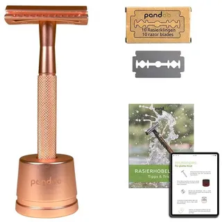pandoo Rasierhobel rosegold, aus Metall, für Damen und Herren, mit Halterung & 10 Klingen