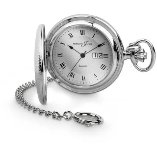 Hermann Jäckle Taschenuhr "Koblenz II" BigDate Quarz, 50 mm, mit Kette & Reiseetui, – Elegante Herrenuhr mit großer Datumsanzeige