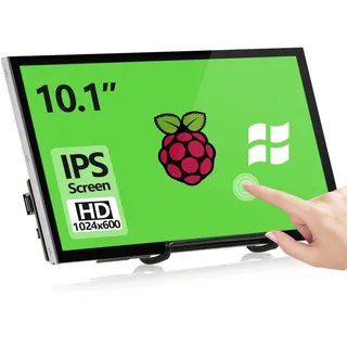 HAMTYSAN Raspberry Pi Touch Screen, 10.1 Zoll Bildschirm Monitor 1024x600 Kleiner tragbarer HDMI Monitor mit Ständer, IPS Bildschirm für Raspberry Pi 5/4/3/2/Zero/B/B+ Jetson Nano Win11/10/8/7
