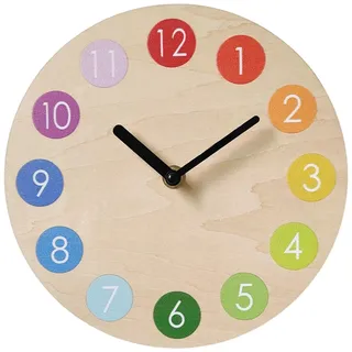 perfk 27,9 cm Bunte Kinder-Wanduhr aus Holz, tickt Nicht, hochwertiger Quarz, leicht ablesbar, leise, für Büro, Wohnzimmer, Küche, Klassenzimmer, Schule, Schwarze Hände