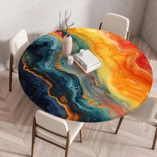 Xisnuient Gartentischdecke Rund, 3D Druck, Elastische Tischdecke Outdoor Wetterfest, Gartentischdecke Rund Mit Gummizug Für Balkon, Garten, Esszimmer, Wohnzimmer (90cm,Colour 3)