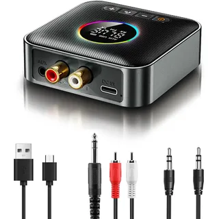 Bluetooth Audio Empfänger, 5.4 Bluetooth Receiver, Bluetooth Empfänger mit RGB Licht, Wireless Audio Receiver, Low Latency, HD Audio, Receiver mit 3D Surround and RCA &AUX, für Home Stereoanlage