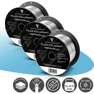 STAHLWERK Fülldraht 3er Set FLUX E71T-GS 0,9 mm 0,45 kg Drahtrolle D100 MIG MAG