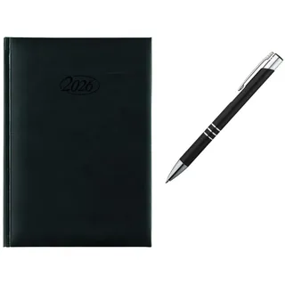 Livepac-Office Buchkalender 2026 / Chefkalender / Farbe: schwarz + Metallkugelschreiber