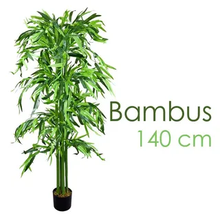 Decovego Bambus Kunstpflanze Kunstbaum Bambusbaum Baum Künstliche Pflanze Bamboo Künstlich Echtholzstamm Innendekoration Deko 140 cm