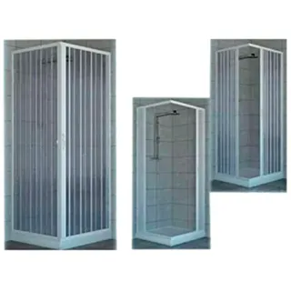 Duschkabine mit zwei verschließbaren Türen und 90-Grad-Winkel, hergestellt aus ungiftigem, selbstverlöschendem PVC-Kunststoff, falt- und schiebbar, Farbe: weiß