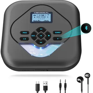 NEU 2026 MONODEAL CD Player Tragbar mit Bluetooth, Eingebaute CD-Brenner-Funktion,Tragbarer CD Player mit Anti-Skip für Auto