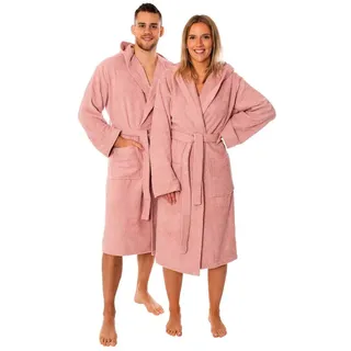 Lavea Bademantel Damen und Herren, Morgenmantel Mexico, Hotelbademantel, Lang, 100% Baumwolle, mit Kapuze, hochwertiger Bindegürtel, Weich & Saugstark - Spa Feeling für Zuhause rosa 2XL