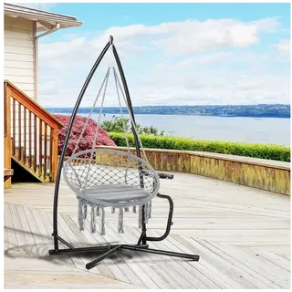 Outsunny Gestell für Hängesessel in C-Form Metall Ständer mit Federhaken Tablett Sockel für Hängesitz Hängestuhl Hängemattengestell bis 120kg Hängestuhlgestell für Indoor Outdoor Balkon Schwarz