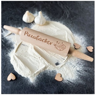 Spruchreif® Nudelholz Nudelholz mit Gravur, Teigroller aus Holz, Teigausroller Backzubehör, Nudelholz mit Prägung, tolle Geschenkidee beige