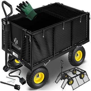 Kesser KESSER® Bollerwagen 550kg belastbar Gartenwagen Transportwagen Gartenkarre herausnehmbare Plane Gerätewagen Handwagen vielseitig einsetzbar inkl. Handschuhe