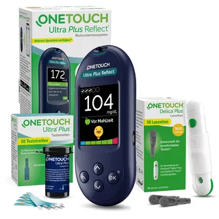 OneTouch Ultra Plus Reflect® Blutzuckermessgerät Set – Starterset Diabetes mg/dL – Inkl. 40 Teststreifen & 40 Lanzetten – Präzise Messung, einfache Anwendung – Stiftung Warentest SEHR GUT (1,5)