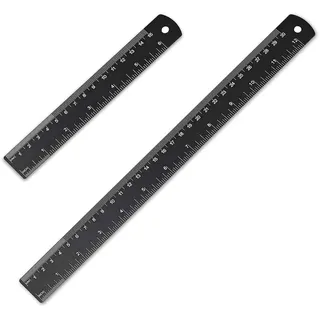 Lineal Metall 15 cm 30 cm, 2 Stück Doppelseitenskala Ruler, Stahllineal, Edelstahl Lineal Stahllineal, Geeignet für Ingenieurschule Lehre Büro nach Hause (Schwarz)