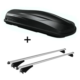 VDP Dachbox, (Für Ihren BMW 3er Touring (F31) 12-15, Relingträger und Dachbox im Set), Dachbox/Gepäckbox CUBE470 + Relingträger Tiger L kompatibel mit BMW 3er Touring (F31) 12-15