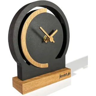 FLEXISTYLE Modern standuhr tischuhr klein aus Holz Eiche Wohnzimmer Badezimmer Uhr Holz tischuhren holzuhr Tisch Uhr tischuhr modern standuhr Clock schwarz