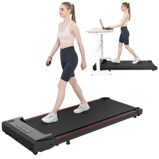 GEARSTONE Laufband für Zuhause,Walking Pad mit Fernbedienung und LCD-Anzeige,Laufband Schreibtisch 1-6 km/h,leiser mit großem Laufbereich,Bluetooth Lautsprecher,für Zuhause/Büro (schwarzrot)
