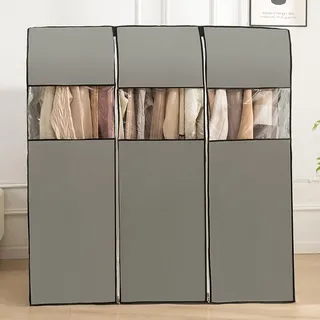 FUELIX Kleiderständer Abdeckung Aus Vliesstoff, Kleidersäcke Mottensicher Schutzhülle Kleiderstange Kleiderhülle Für Den Kleiderschrank Mit Reißverschluss, Transparentem Fenster C,120 * 50 * 150