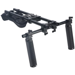 NICEYRIG Camera Shoulder Rig Basic,Schulterpolster 15mm für spiegellose DSLR-Kameras, stabile Videoaufnahmen, Schulter-Rig mit Universal-Grundplatte,Aluminium-Legierung,15mm Stab,Griff-Set