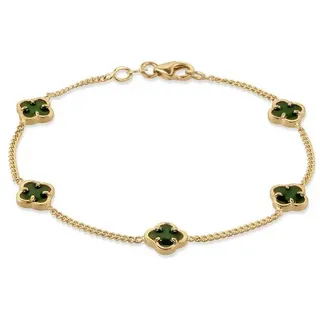 Elli Armband Kleeblatt Emaille Grün 925 Sterling Silber vergoldet (kein Set, 1-tlg) goldfarben 18