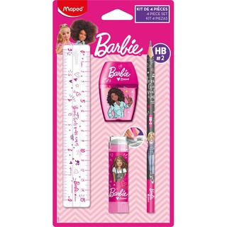 Maped - Schreib-Set, BARBIE, 4-tlg. - inkl. Lineal, Bleistift, Anspitzer und Radiergummi