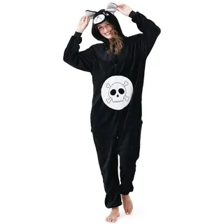 Katara Schwarzes Glücksbärchi Kostüm, Onesie, Overall, Jumpsuit für Erwachsene, Damen, Herren, Pechbärchi Fasching, XL - XL