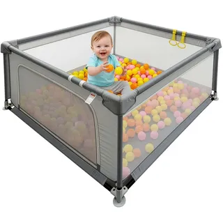 Relaxdays Laufstall Baby mit 50 Bällen Grau