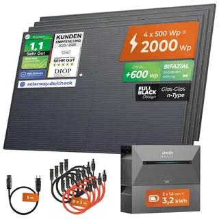 solarway All In One Balkonkraftwerk 2000 W / 800 W inkl. 3,2 kWh Anker Solix 2 Pro Speicher
