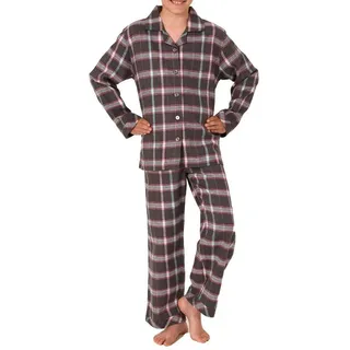 normann Pyjama Mädchen Flanell langarm Schlafanzug in Karo Optik mit Knopfleiste grau 176