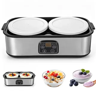Automatischer Joghurtbereiter & Joghurtmaschine, 2000ml Joghurt Maker mit 2 Glasbehältern, Einstellbare Temperatur & 48h Timer für Joghurt Selber Machen, Bio-Joghurt, Käse, Natto